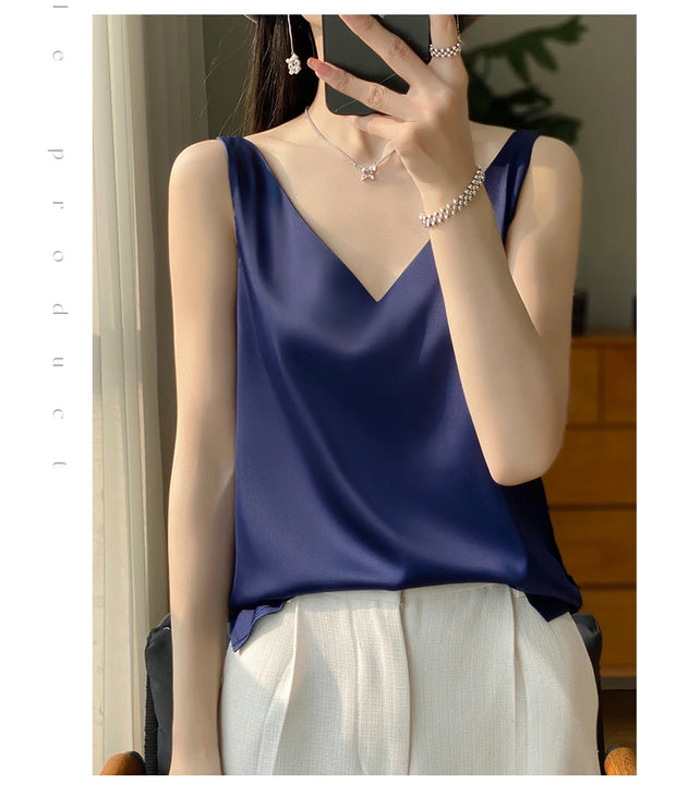 Silk Satin Women Double Shoulder Camisole Tank