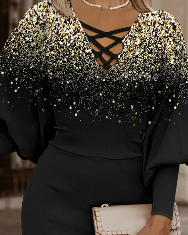 Dresses for Women 2022 Summer Autumn Fashion Casual V Neck Long Sleeve Hollow Out Waist Pack Hip Dress