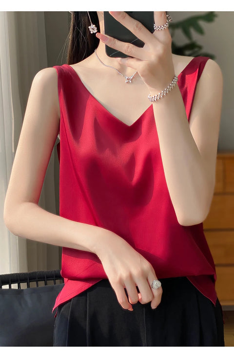 Silk Satin Women Double Shoulder Camisole Tank