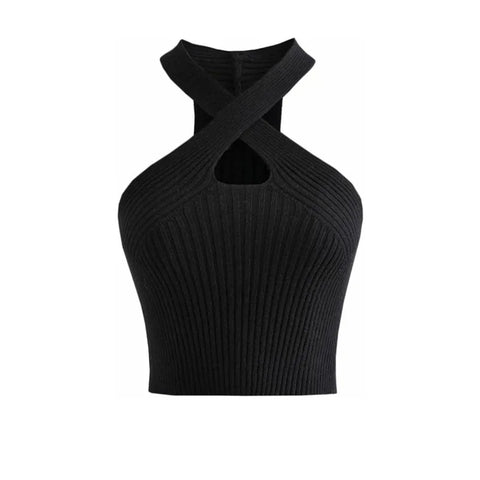 Vest Crop Top Women Halter Tops Female Knitted