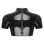 Women’s Crop Top with Mock Neck Short Sleeve Back