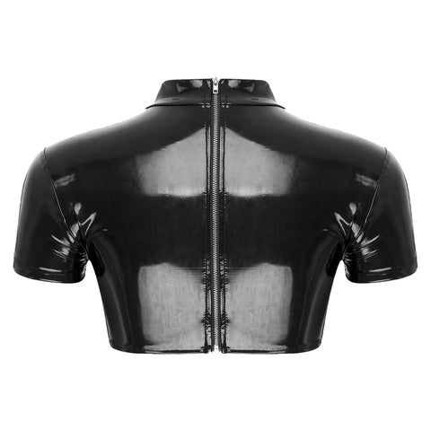 Women’s Crop Top with Mock Neck Short Sleeve Back