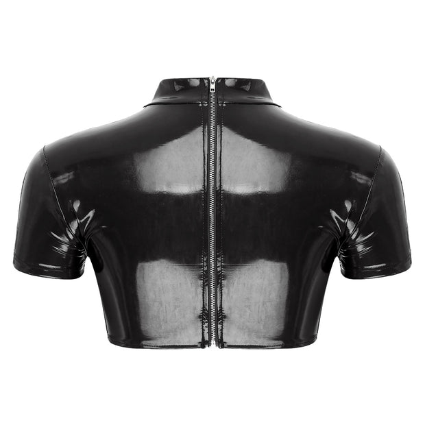 Women’s Crop Top with Mock Neck Short Sleeve Back