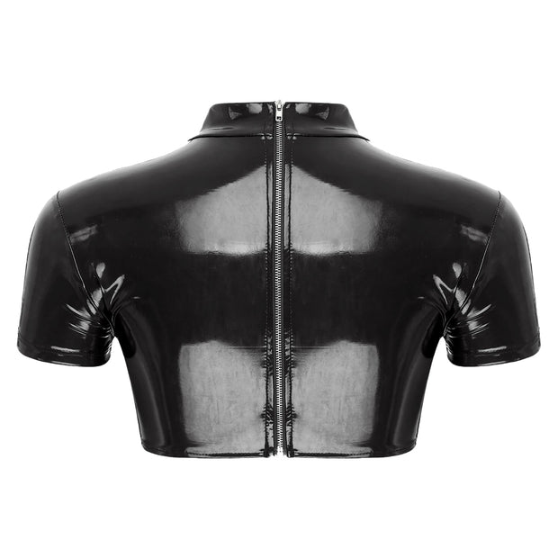 Women’s Crop Top with Mock Neck Short Sleeve Back