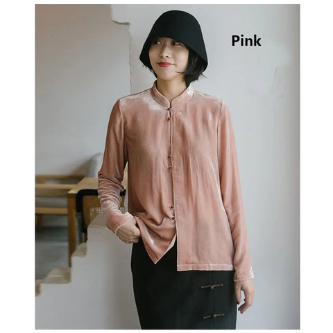 Silk Velvet Shirt Ladies, Long Sleeve
