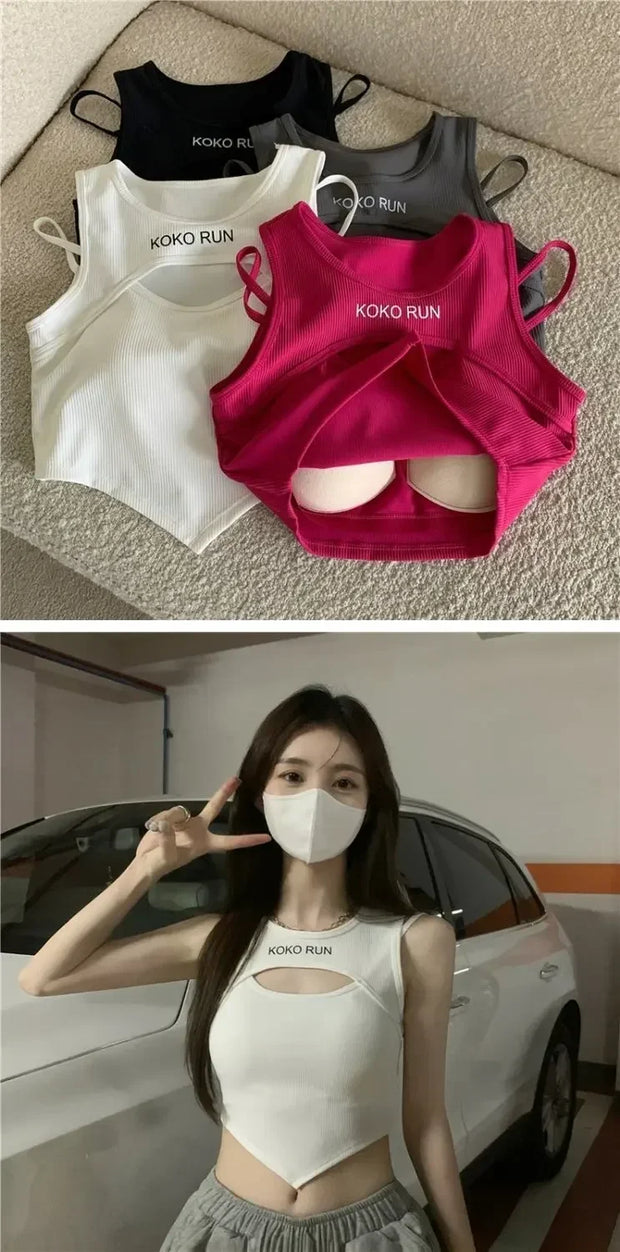 Casual Crop Tops Women Knit Irregular Tops Hollow