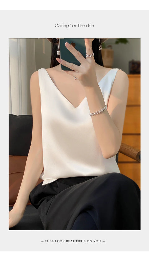 Silk Satin Women Double Shoulder Camisole Tank