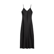 Women's Satin Midi Dress, V Neck, Thin Straps, Backless