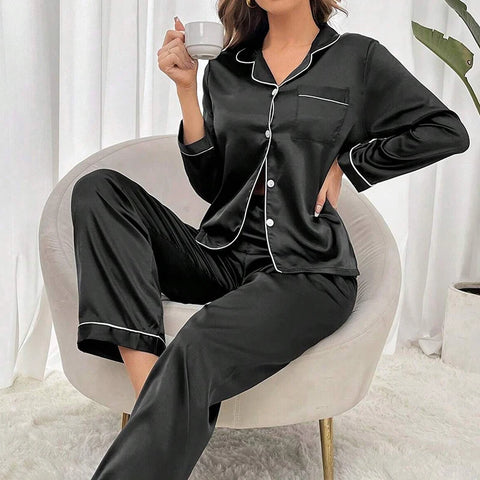 Women's Sleepwear Simple Satin Pajama Set Long Sleeve
