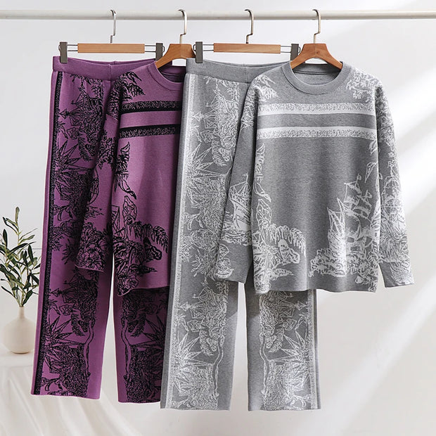 Elegant Loungewear 2 Piece Knit Pants Set Ink