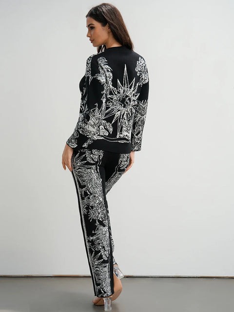 Elegant Loungewear 2 Piece Knit Pants Set Ink