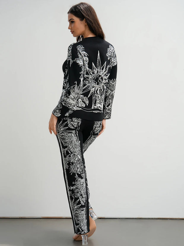 Elegant Loungewear 2 Piece Knit Pants Set Ink