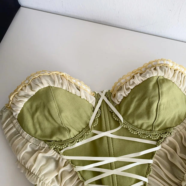 Women Summer Tube Top Corset Bustier Ruffle Hem