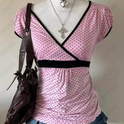 Aesthetic Crop Tops Women Clothes Polka Dot Vintage