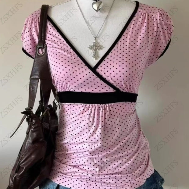 Aesthetic Crop Tops Women Clothes Polka Dot Vintage