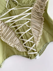 Women Summer Tube Top Corset Bustier Ruffle Hem