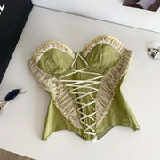 Women Summer Tube Top Corset Bustier Ruffle Hem