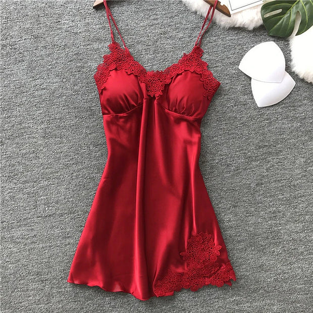 Sexy Pajamas Women's Silk Suspender Nightdress Ladies