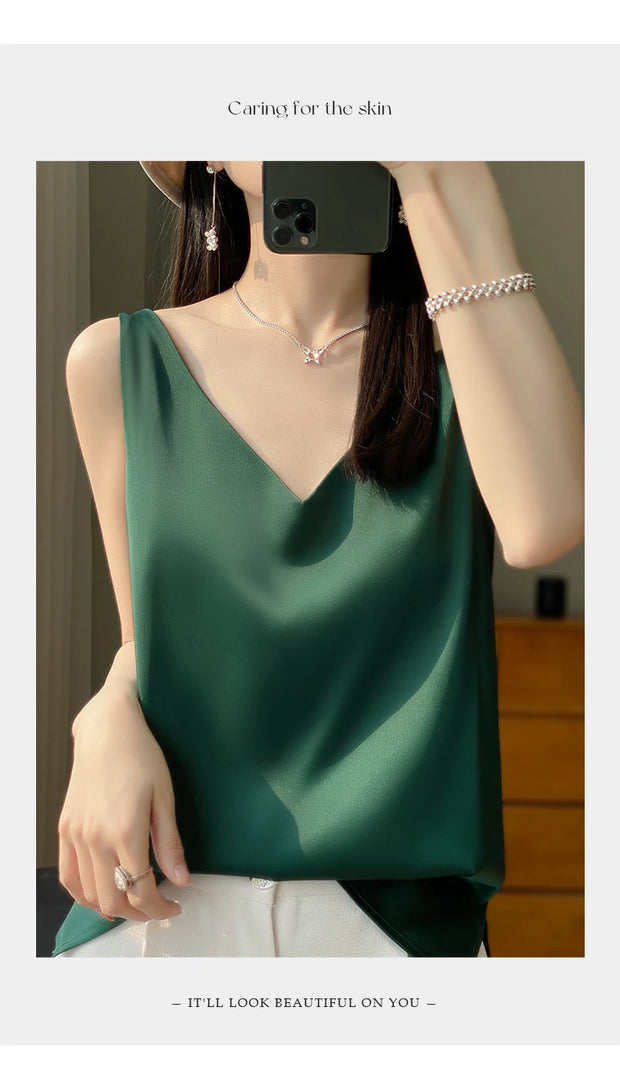 Silk Satin Women Double Shoulder Camisole Tank
