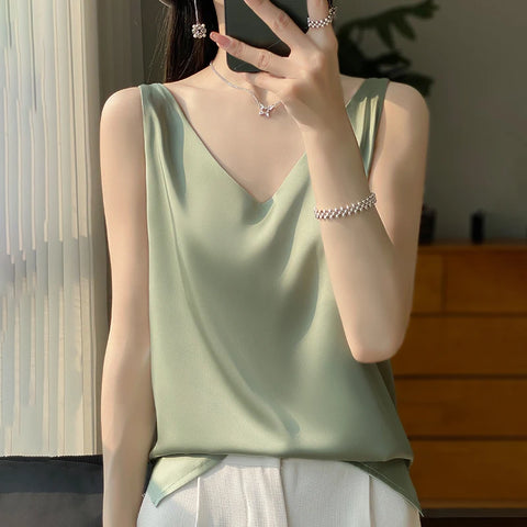 Silk Satin Women Double Shoulder Camisole Tank