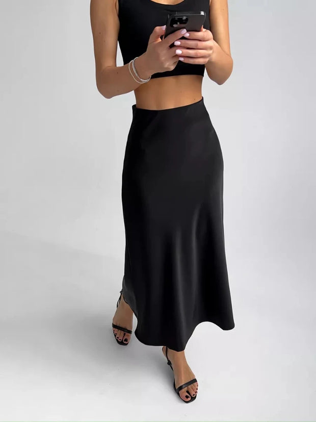 Silk Satin Skirts for Women Elastic High Waist