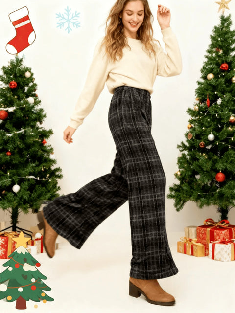 Women Plaid Flannel Pants Winter Warm Soft