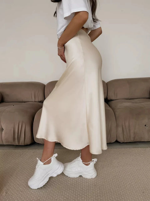 Silk Satin Skirts for Women Elastic High Waist