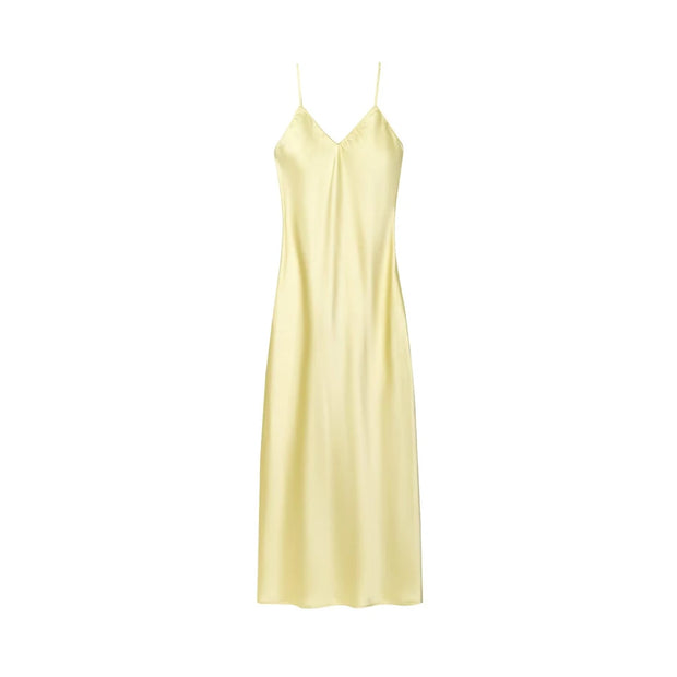 Women's Satin Midi Dress, V Neck, Thin Straps, Backless