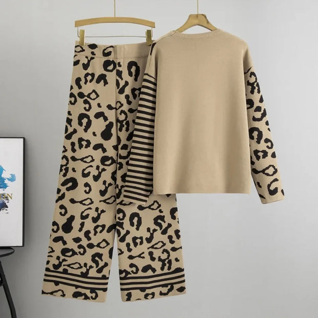 Elegant Women Knitted Suit Lounge Wear Knit Pants