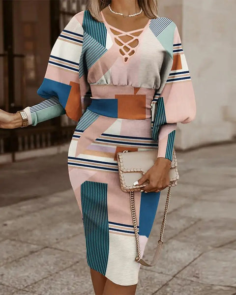 Dresses for Women 2022 Summer Autumn Fashion Casual V Neck Long Sleeve Hollow Out Waist Pack Hip Dress