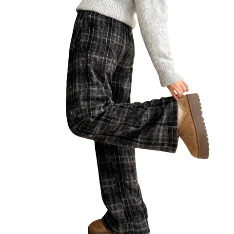 Women Plaid Flannel Pants Winter Warm Soft