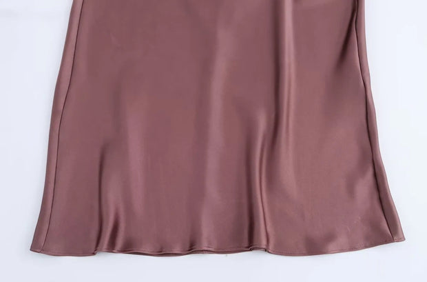 Women's Satin Midi Dress, V Neck, Thin Straps, Backless