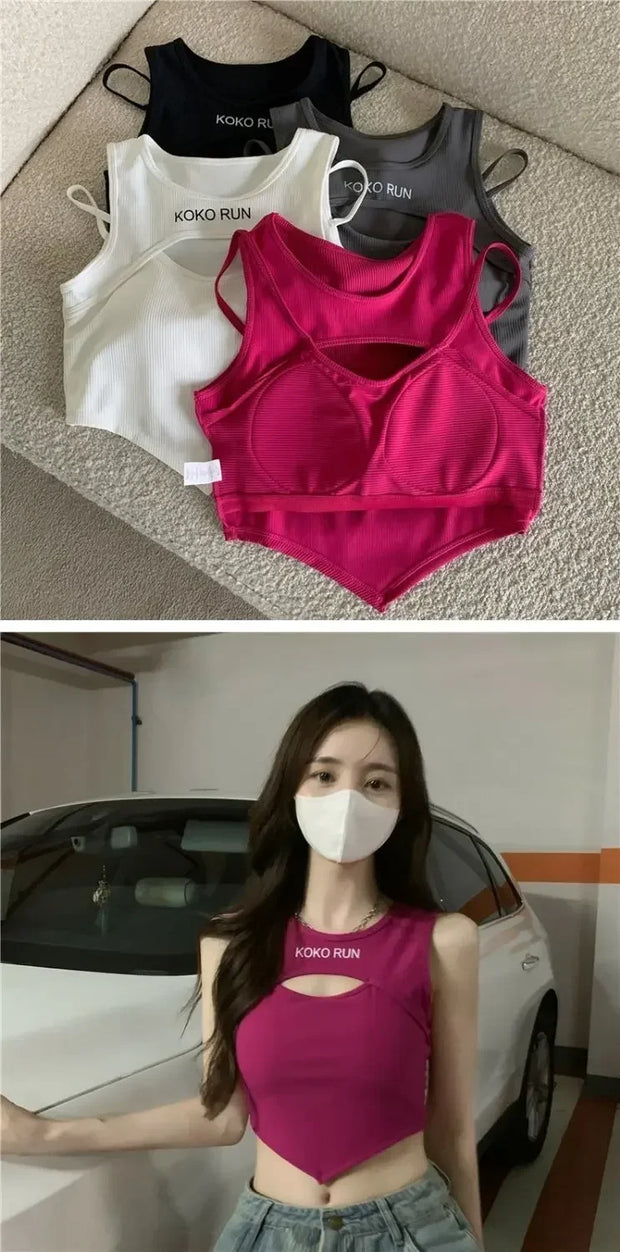 Casual Crop Tops Women Knit Irregular Tops Hollow