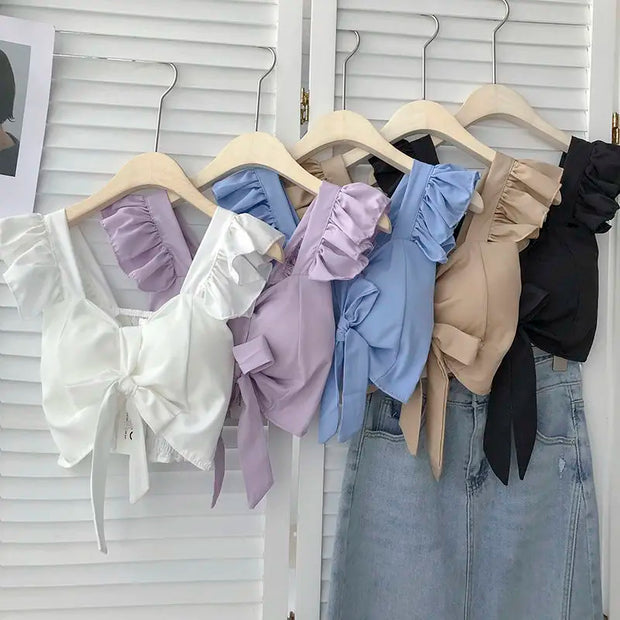 Crop Tops Camis Women Ruffles Sexy