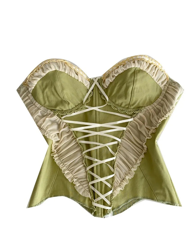 Women Summer Tube Top Corset Bustier Ruffle Hem