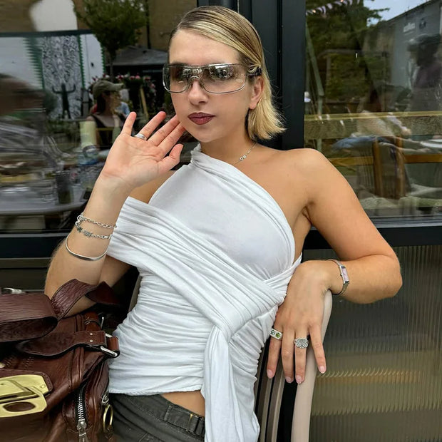 Trendy Cropped Top With Asymmetric Ribbon Detail