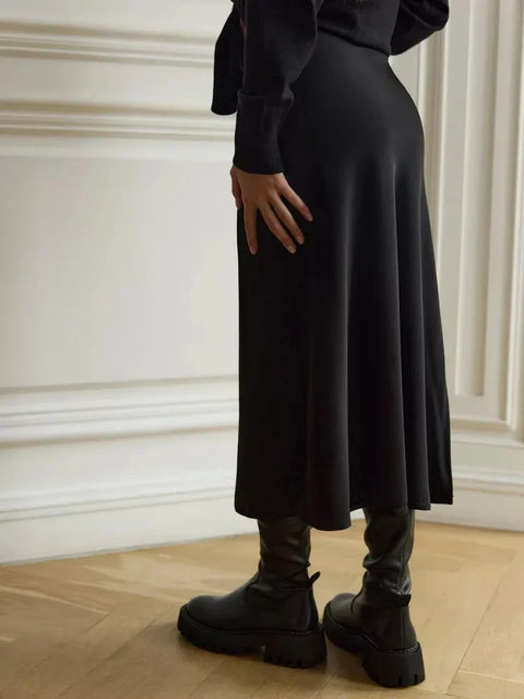 Silk Satin Skirts for Women Elastic High Waist