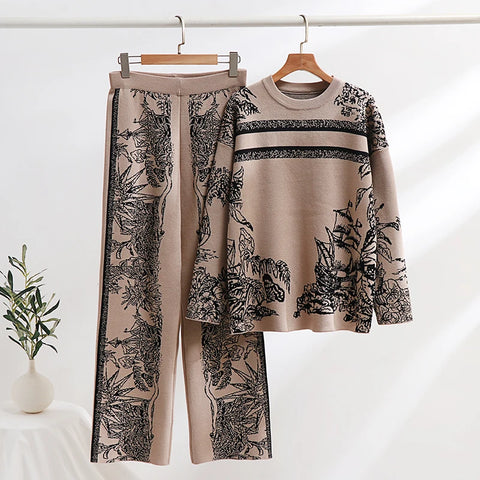 Elegant Loungewear 2 Piece Knit Pants Set Ink