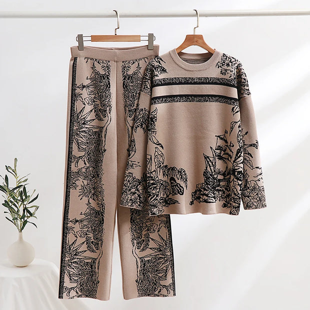 Elegant Loungewear 2 Piece Knit Pants Set Ink