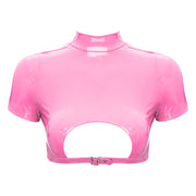Women’s Crop Top with Mock Neck Short Sleeve Back