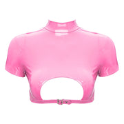 Women’s Crop Top with Mock Neck Short Sleeve Back