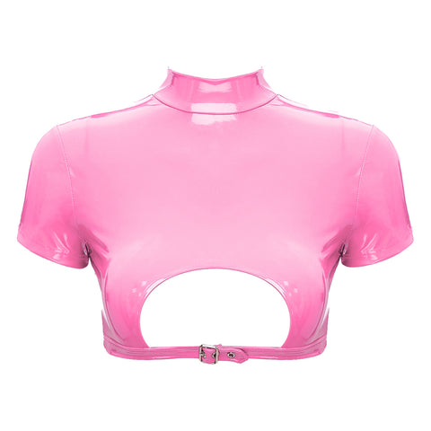 Women’s Crop Top with Mock Neck Short Sleeve Back