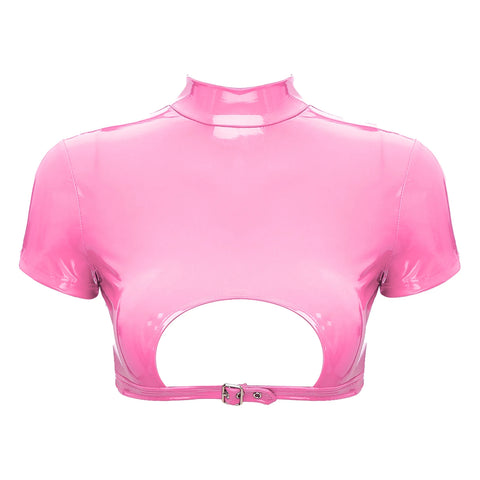 Women’s Crop Top with Mock Neck Short Sleeve Back
