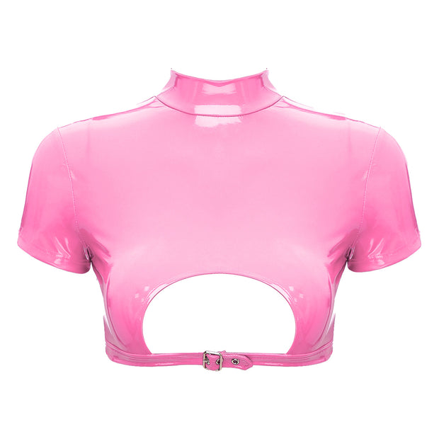 Women’s Crop Top with Mock Neck Short Sleeve Back