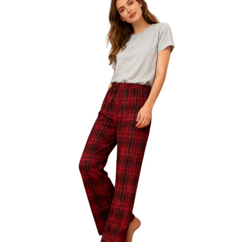 Women Plaid Flannel Pants Winter Warm Soft