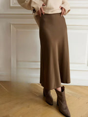 Silk Satin Skirts for Women Elastic High Waist