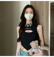 Casual Crop Tops Women Knit Irregular Tops Hollow