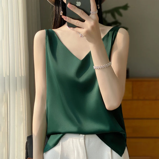 Silk Satin Women Double Shoulder Camisole Tank