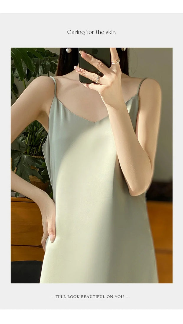 Sexy Comfortable Silk Slip One-Piece Dress RW-D13