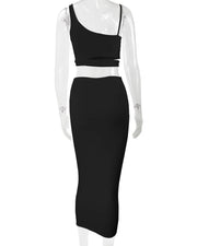 Women Dress Elegant Long Dresses Party Night Dress Women Dresses Woman Female Clothing Sexy Pleated Hollowout Two-piece Dress